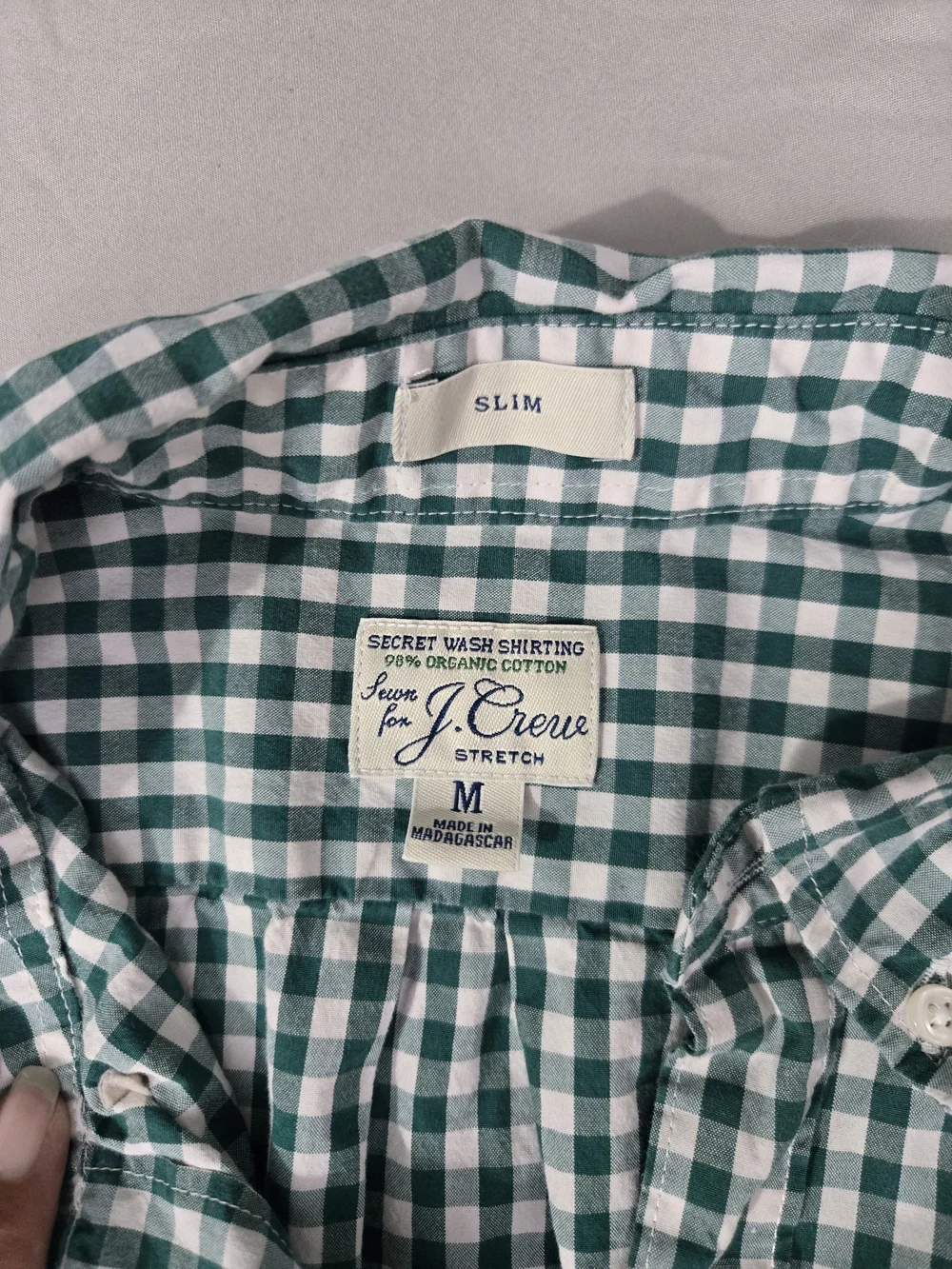 J. Crew Green and White Gingham Button-Down Shirt